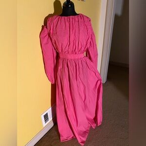 Vibrant Pink Detachable Sleeve Maxi Dress